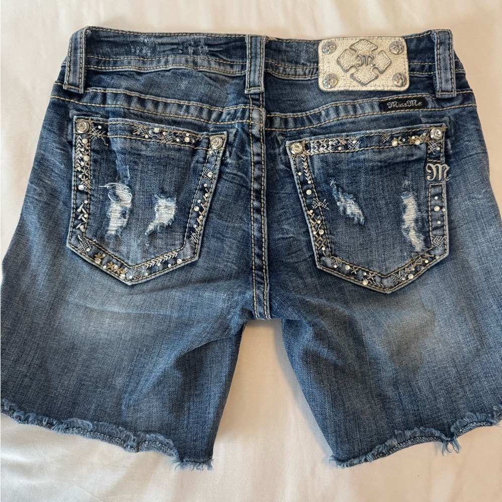 Miss Me Blue Denim Shorts with Rhinestone Accents